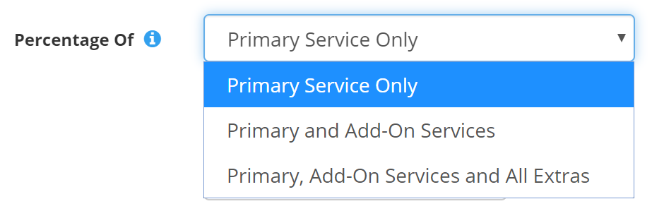 Screenshot of how to set the applies to of a percentage-based holiday fee