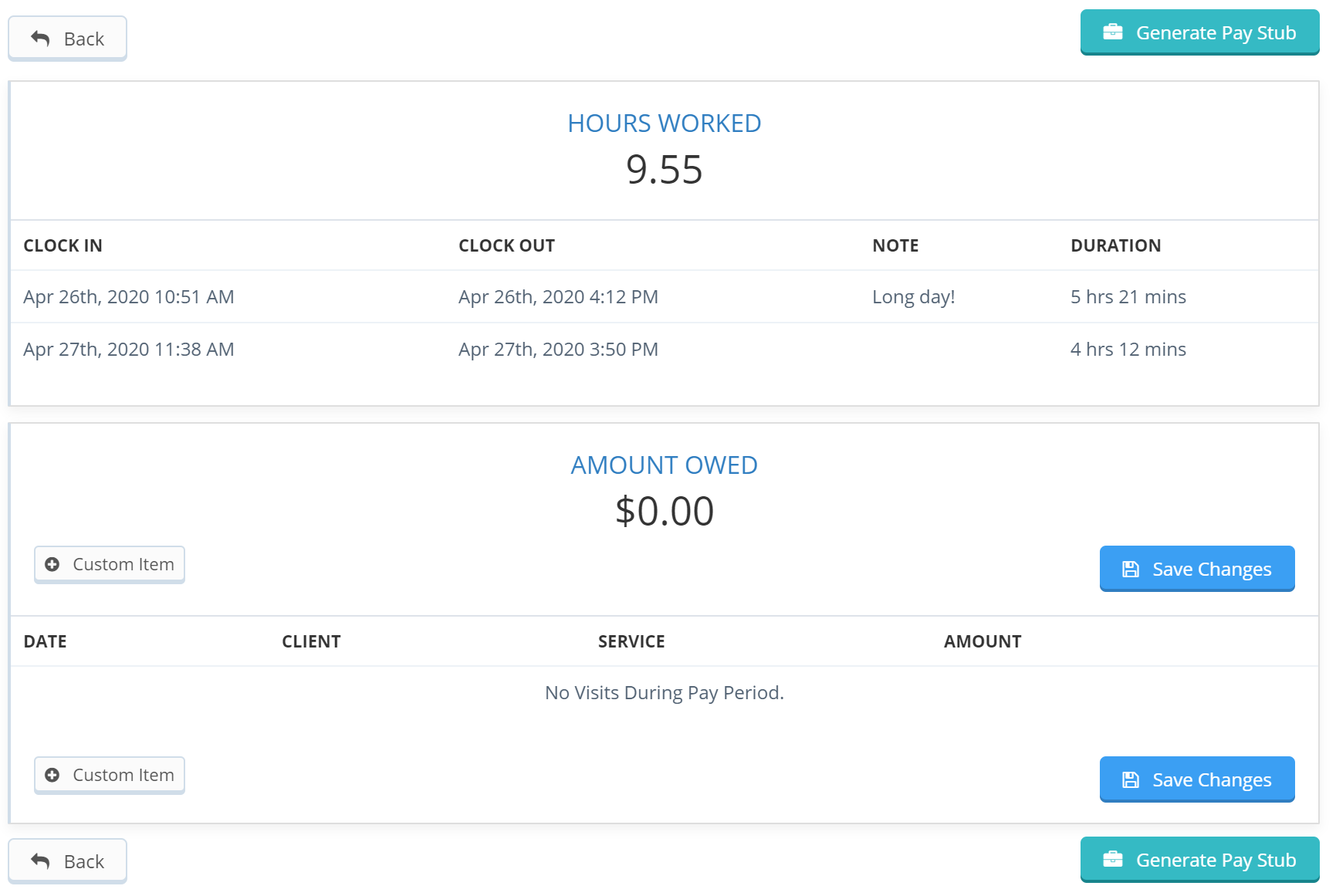 Pay Stub with Time Shift Data in Time To Pet